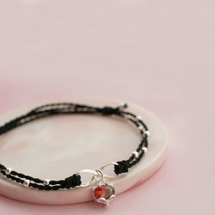 Buddha Stones Miłość Serce Symbol Nieskończoności Pleciony Sznurek Bransoletka na Kostkę