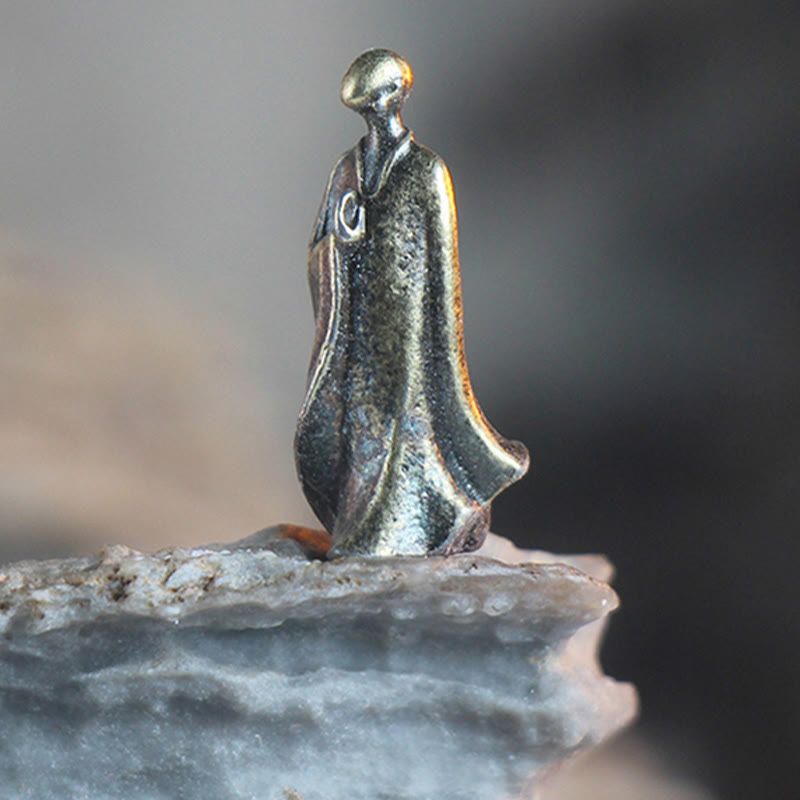 Buddha Stones Mini Medytacja Budda Metalowy Mnich Spokój Dekoracja Domu
