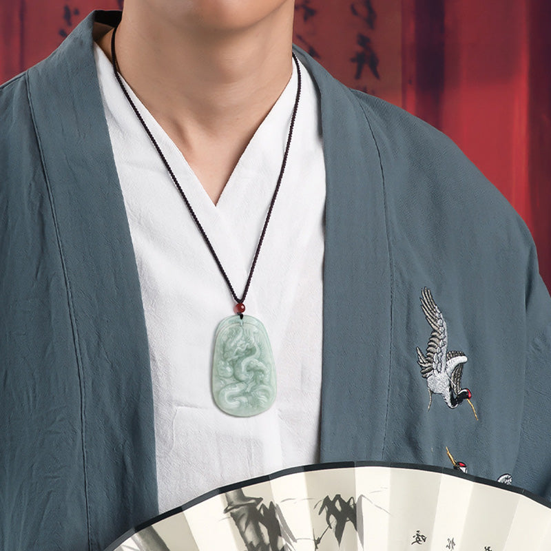 Buddha Stones Chiński Zodiak Latający Smok Jade Ochrona Naszyjnik Wisiorek Sznurek