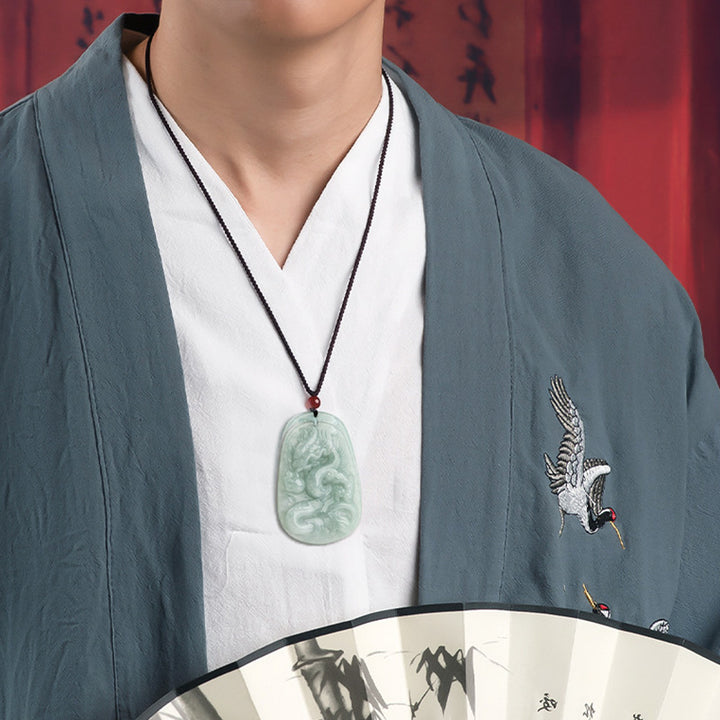 Buddha Stones Chiński Zodiak Latający Smok Jade Ochrona Naszyjnik Wisiorek Sznurek