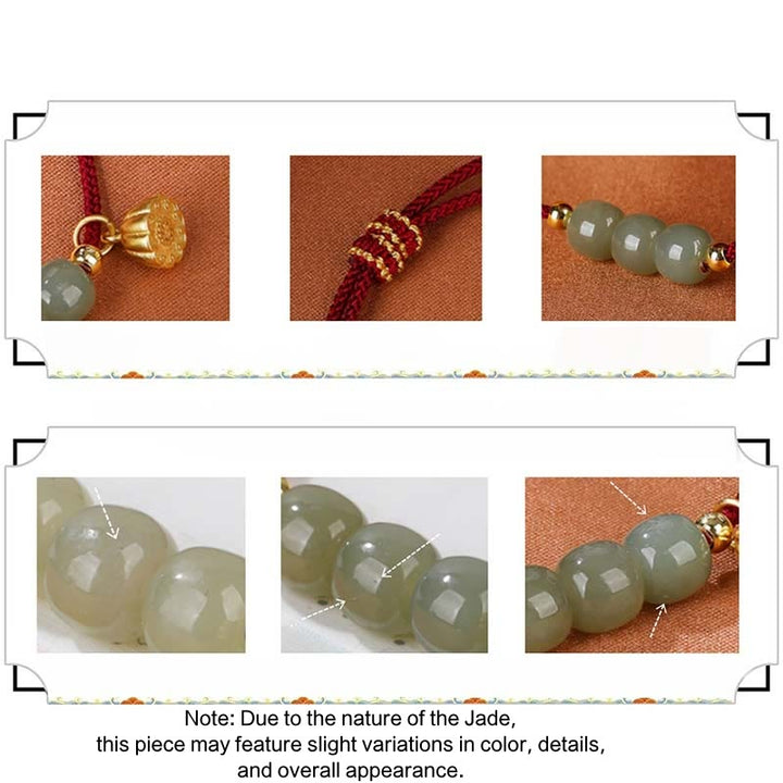 Buddha Stones Ręcznie Robione Hetian Jade Koraliki Lotus Pod Bransoletka Pleciona Dobrobyt Szczęście