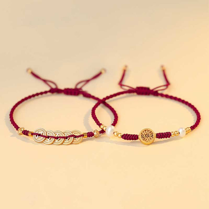 Buddha Stones Miedziana Moneta Fortuna Drzewo Szczęścia Siła Bransoletka Pleciona