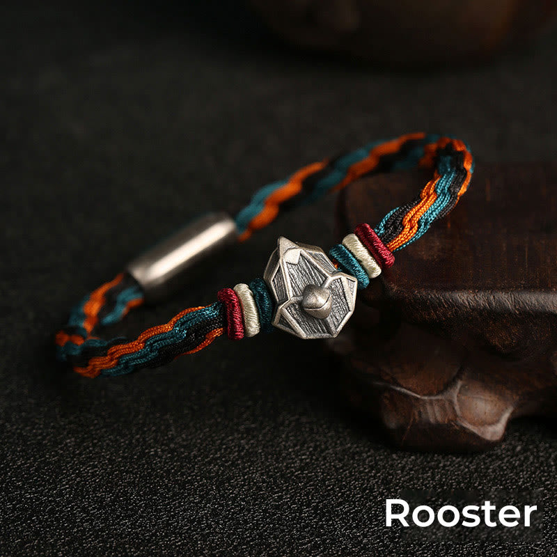 Buddha Stones Ręcznie robione 999 Srebro Sterling Rok Smoka Chiński Zodiaku Ochrona Kolorowa Reinkarnacja Węzeł Liny Bransoletka