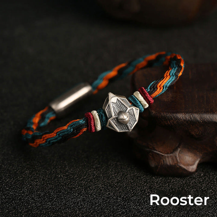 Buddha Stones Ręcznie robione 999 Srebro Sterling Rok Smoka Chiński Zodiaku Ochrona Kolorowa Reinkarnacja Węzeł Liny Bransoletka