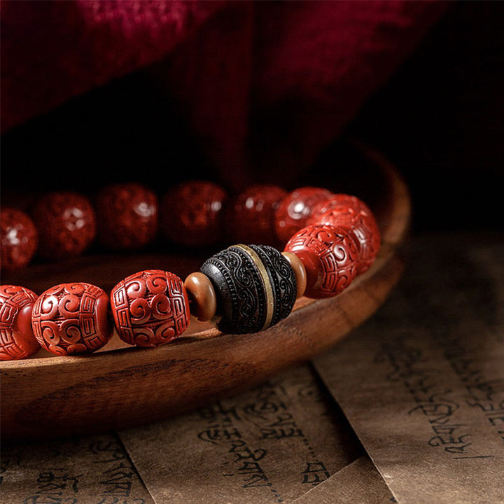 Bransoletka Buddha Stones Natural Cinnabar Ebony Calm Blessing
