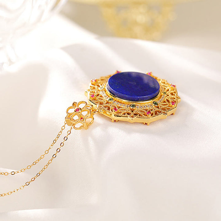 Naszyjnik z Buddha Stones 925 Sterling Silver Plated Gold Lazurite Positive