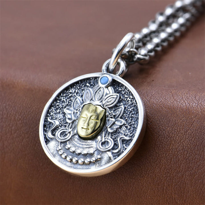 Buddha Stones 925 Srebro Sterlingowe Zielona Tara Podwójny Dorje Wadżra Naszyjnik Ochronny Wisiorek - image 3