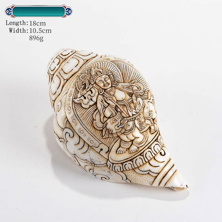 Tybetańska, ręcznie grawerowana dekoracja buddy Shankha Awalokiteśwary z muszli - Król Skarbów 18*10,5 cm - image 25