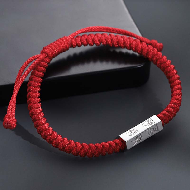 Bransoletka z Buddha Stones ze srebra próby 925 z grawerunkiem liter i błogosławieństwem - Czerwony (rozmiar bransoletki 18-24 cm) - image 0