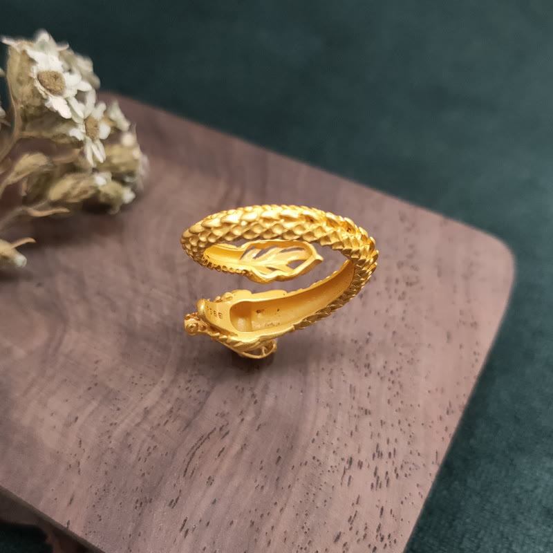 Pierścień siły Buddha Stones Golden Dragon Success