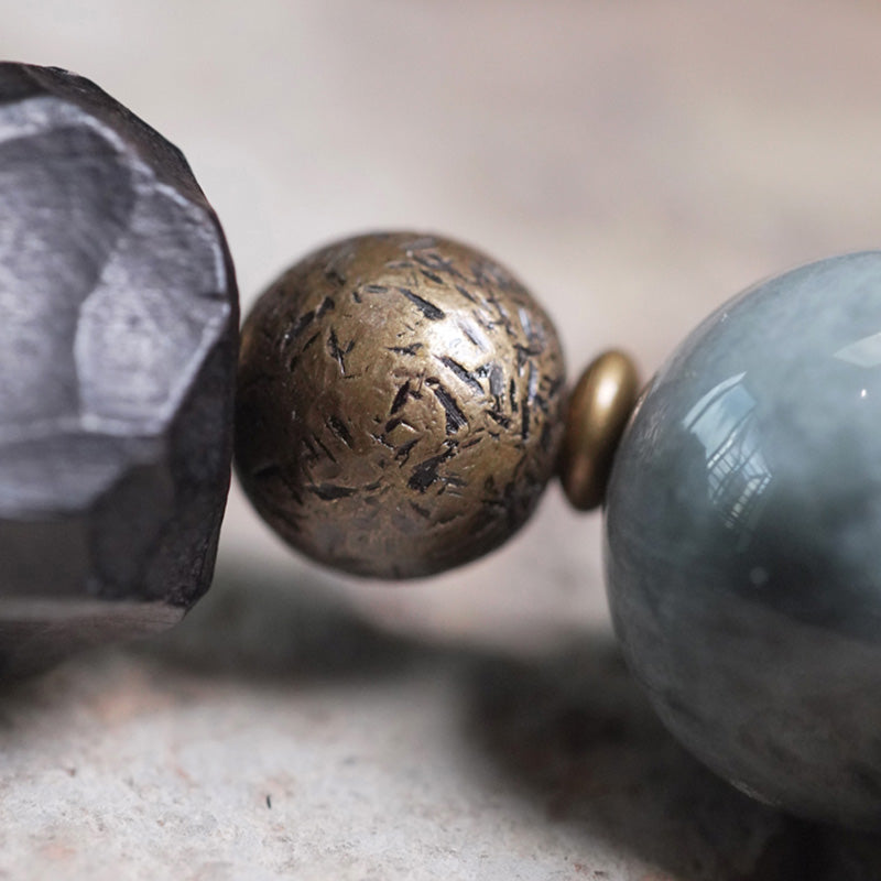 Buddha Stones Orle Oko Kamień Heban Drewno Miedź Pewność Pary Bransoletka