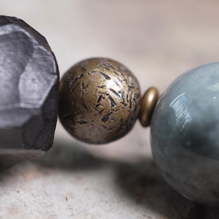 Buddha Stones Orle Oko Kamień Heban Drewno Miedź Pewność Pary Bransoletka