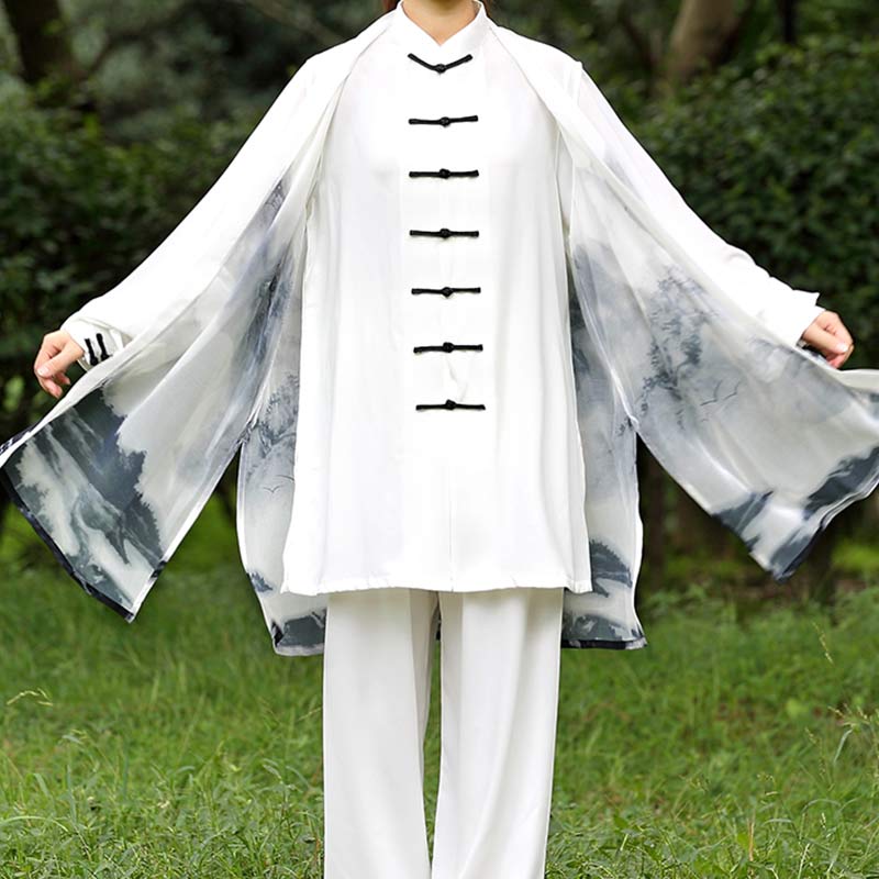 3-częściowy zestaw ubrań unisex do medytacji z malowaniem tuszem, duchową modlitwą, zen, tai chi, qigong