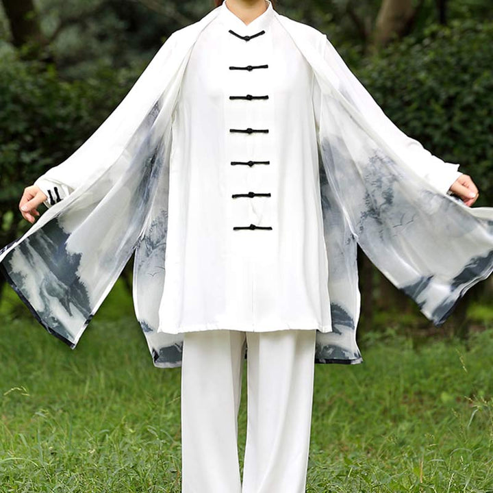 3-częściowy zestaw ubrań unisex do medytacji z malowaniem tuszem, duchową modlitwą, zen, tai chi, qigong