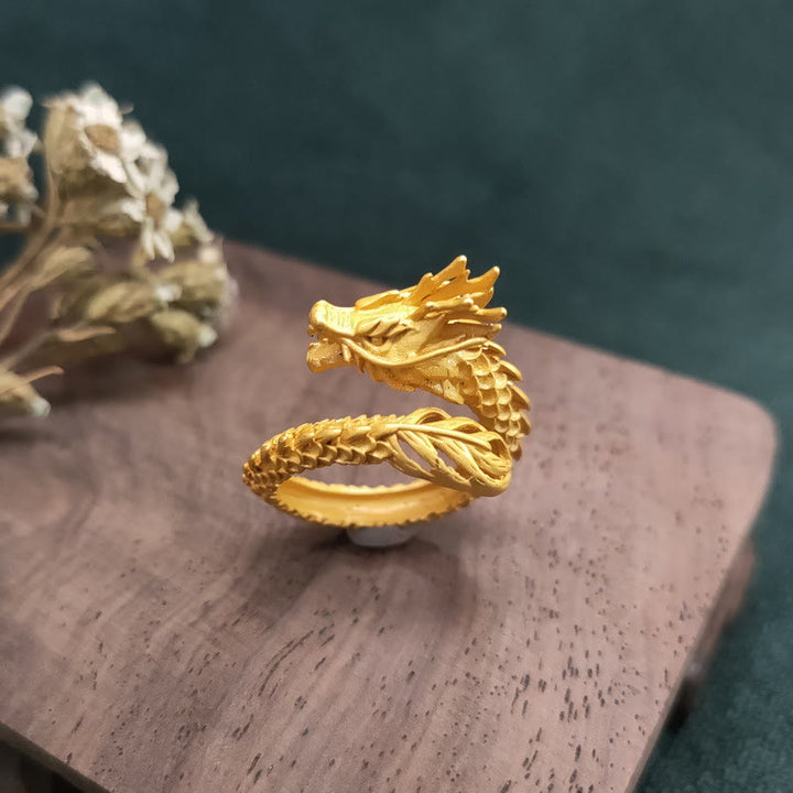 Pierścień siły Buddha Stones Golden Dragon Success