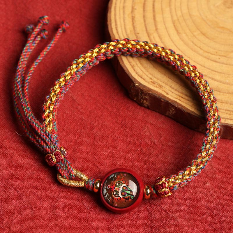 Buddha Stones Kolorowa Lina Cynobrowa Thangka Błogosławieństwo Bransoletka Pleciona