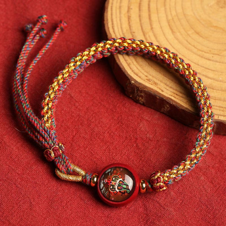 Buddha Stones Kolorowa Lina Cynobrowa Thangka Błogosławieństwo Bransoletka Pleciona