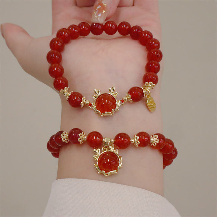 Buddha Stones Rok Smoka Czerwony Agat Jadeit Klamra Pokoju Fu Charakter Bransoletka Sukcesu