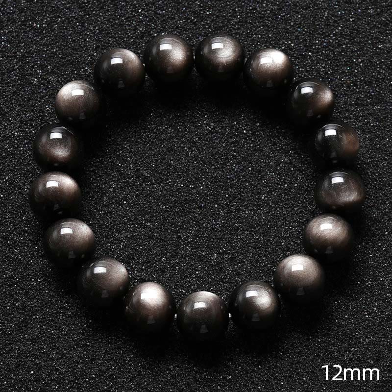 Bransoletka ochronna z naturalnego obsydianu i Buddha Stones w kolorze srebra