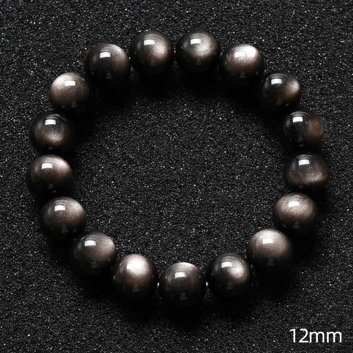 Bransoletka ochronna z naturalnego obsydianu i Buddha Stones w kolorze srebra