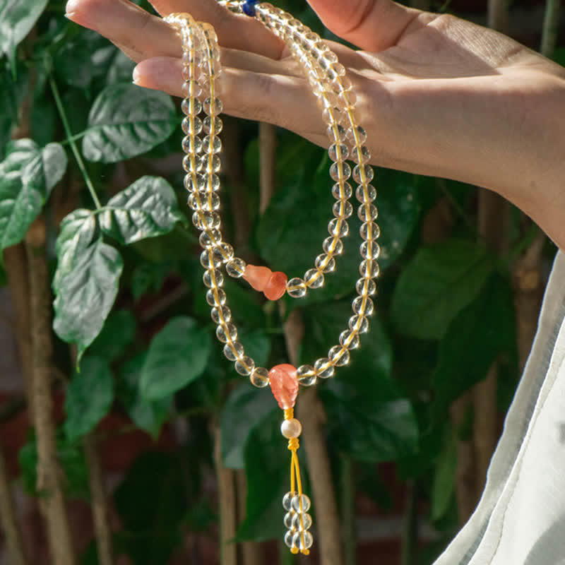 Buddha Stones 108 Koraliki Mala 925 Srebro Sterling Naturalny Cytryn Czerwony Agat Biały Jade Bransoletka z Zawieszką Dobrobytu