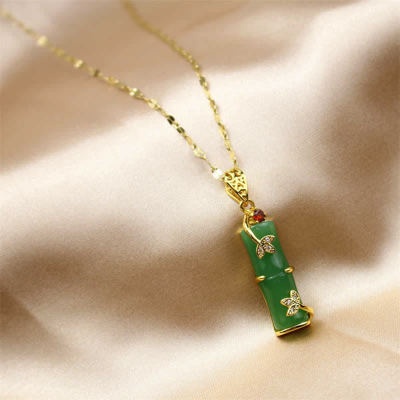 Buddha Stones Biały Jadeit Cyjan Jadeit Bambus Ochrona Szczęścia Naszyjnik Wisiorek