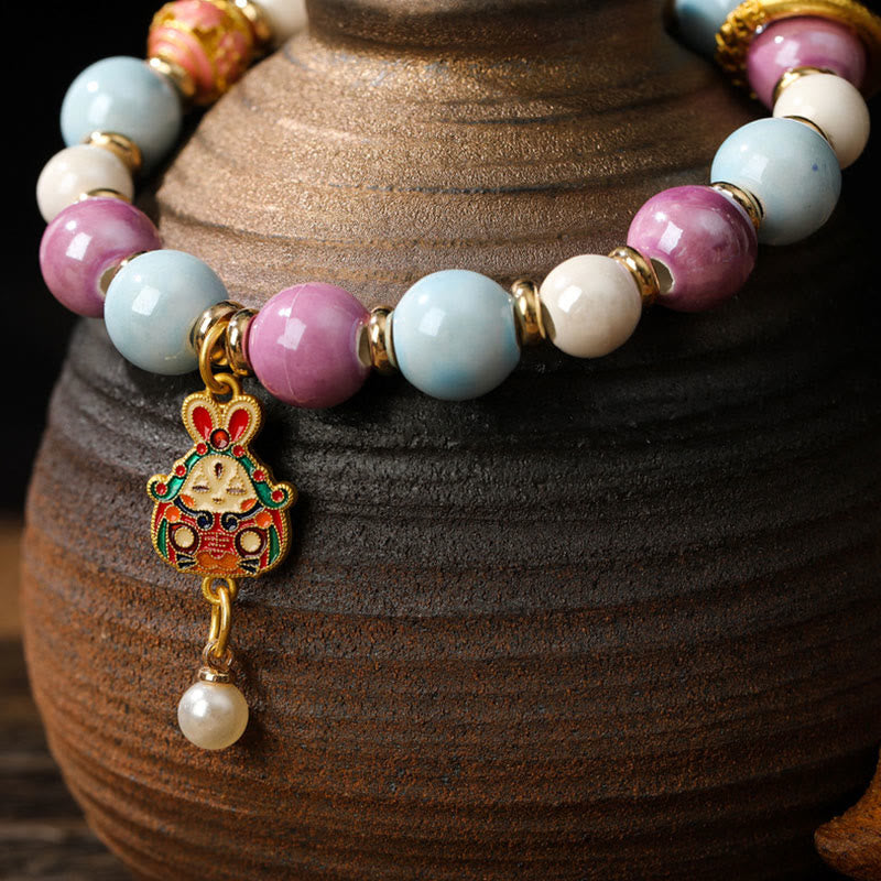 Buddha Stones Tybetańskie Zakiram Bogini Bogactwa Królik Głowa Lwa Charm Liuli Szkło Kadzidło Popiół Porcelanowa Koralik Ochrona Bransoletka