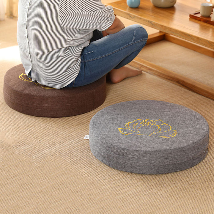 Poduszka do siedzenia do medytacji z haftem z Buddha Stones z lotosu z bawełny i lnu