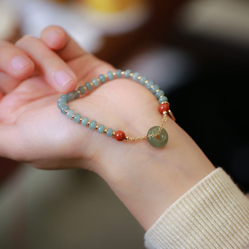 Buddha Stones Naturalny Hetian Jade Czerwony Agat Klamra Pokoju Bransoletka Szczęście Fortuna