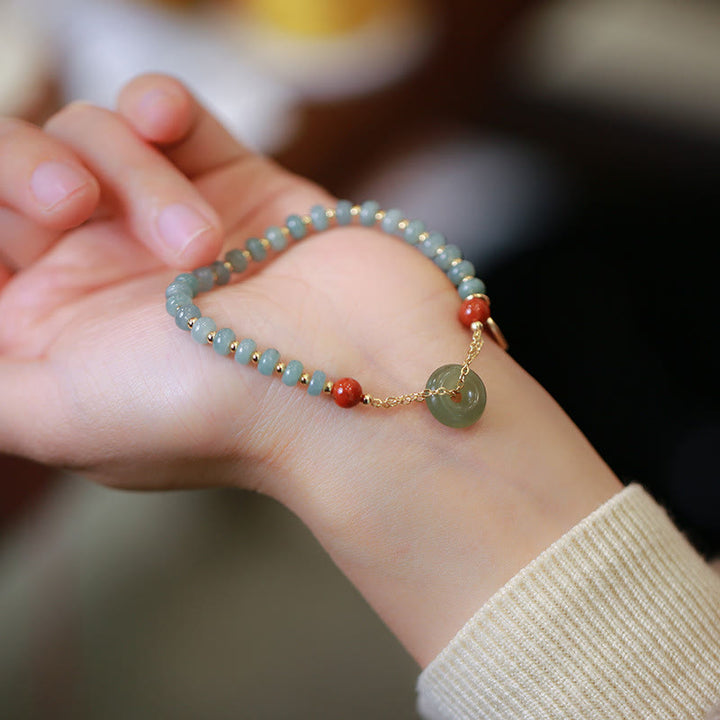 Buddha Stones Naturalny Hetian Jade Czerwony Agat Klamra Pokoju Bransoletka Szczęście Fortuna