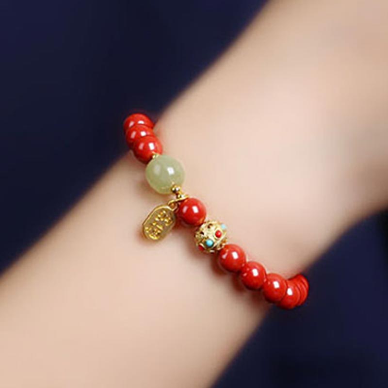 Bransoletka z Buddha Stones Cinnabar Green Aventurine Fortune Protection Charm