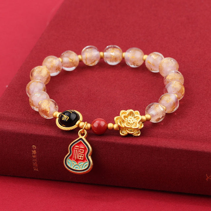 Buddha Stones Tybet Om Mani Padme Hum Fu Charakter Tykwa Urok Lotos Liuli Szklane Koraliki Bransoletka Szczęścia