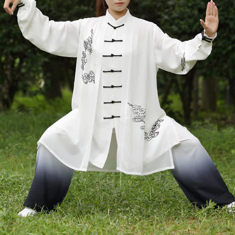 Buddha Stones Pomyślne Chmury Gradient Medytacja Modlitwa Duchowy Zen Tai Chi Qigong Praktyka Zestaw Ubrań Damskich - image 6
