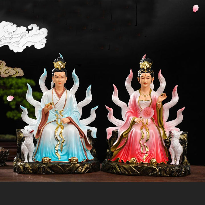 Buddha Stones Dziewięcioogoniasty Lis Wróżka Szczęście Ochrona Żywica Dekoracja Domu