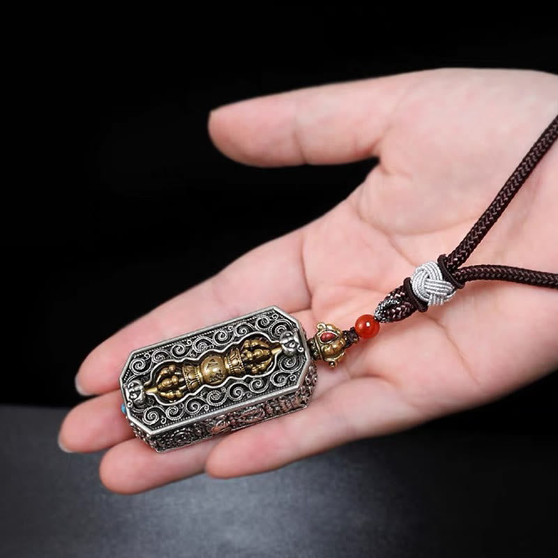 Buddha Stones Tybetańskie Om Mani Padme Hum Rzeźbione Dorje Vajra Obrotowy Wzór Lotosu Naszyjnik z Liną Czystości Wisiorek