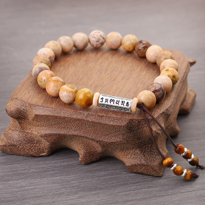 Buddha Stones Zwietrzały Kamień Om Mani Padme Hum Wzmocniona Bransoletka