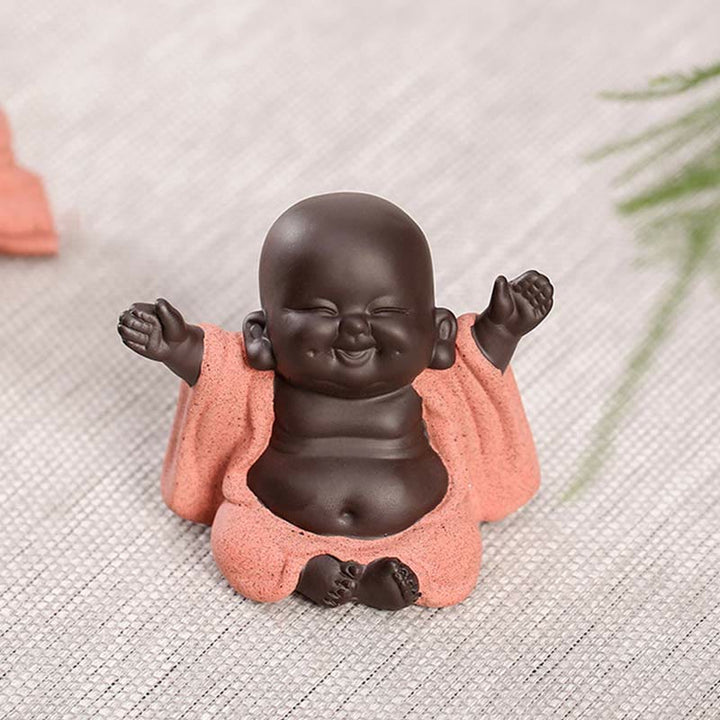Buddha Stones Zawsze Uśmiechnięty Śmiejący się Budda Bogactwo Szczęście Fioletowa Glina Dekoracja Statuy Maitreya - image 4