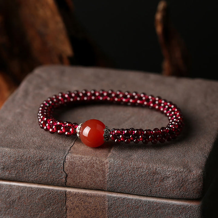Buddha Stones Naturalny Granat Różowy Kryształ Czerwony Agat Amazonit Koraliki Bransoletka Ochronna
