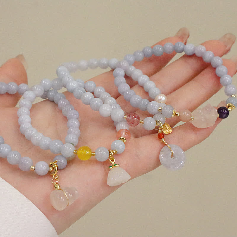 Buddha Stones Naturalny Akwamaryn Chalcedon Spokój Królik Tykwa Kot Bransoletka z zawieszkami - image 14