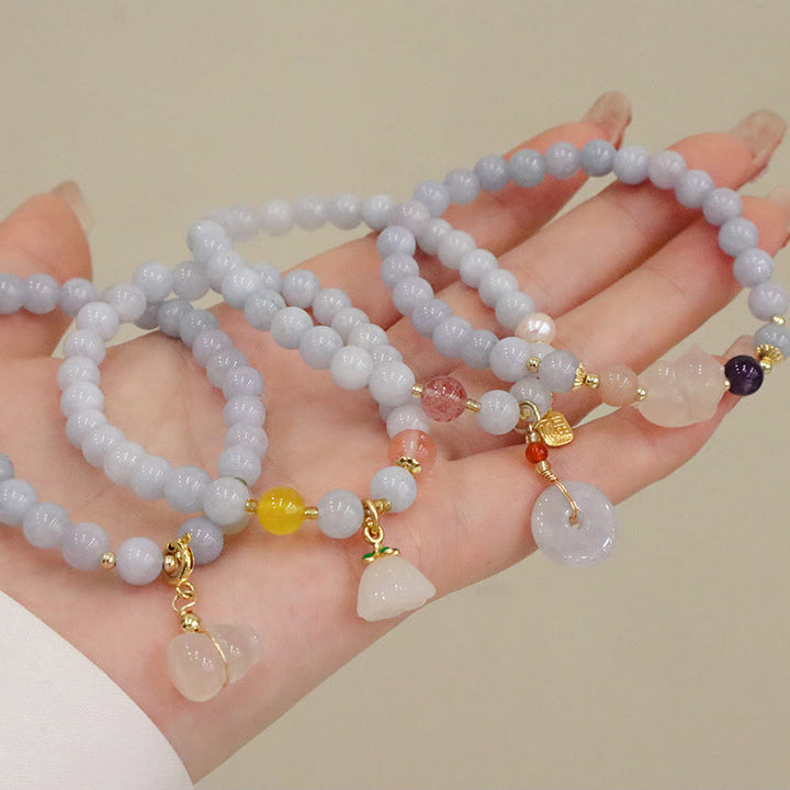 Buddha Stones Naturalny Akwamaryn Chalcedon Spokój Królik Tykwa Kot Bransoletka z zawieszkami - image 14