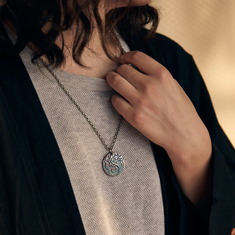 Naszyjnik z Buddha Stones wykonany ze srebra próby 990 Yin Yang, woda i ogień, równowaga