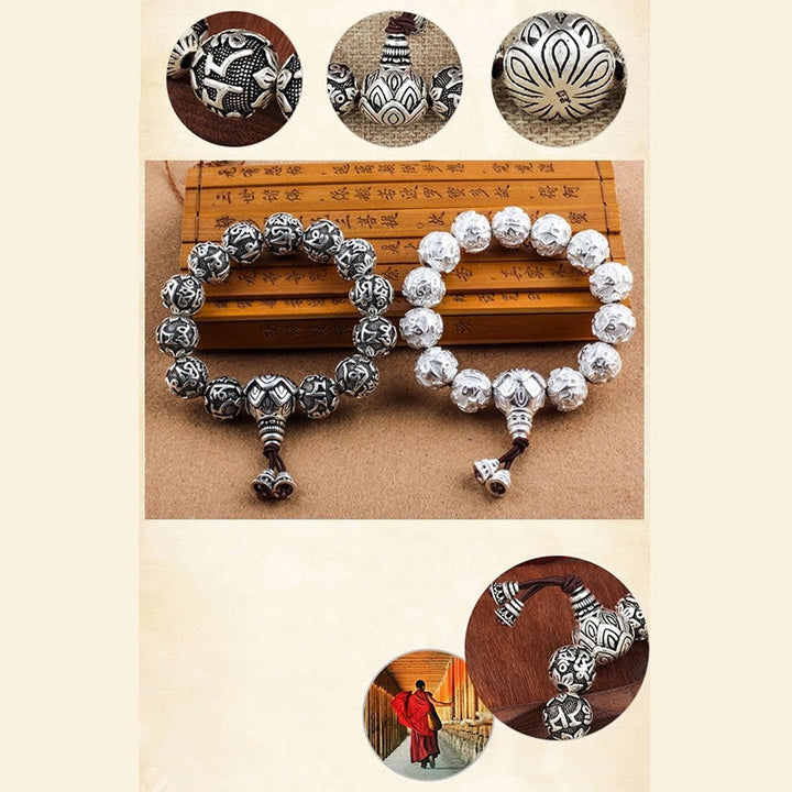 Buddha Stones Tybetańskie Om Mani Padme Hum Rzeźbione Koraliki Amulet Bransoletka