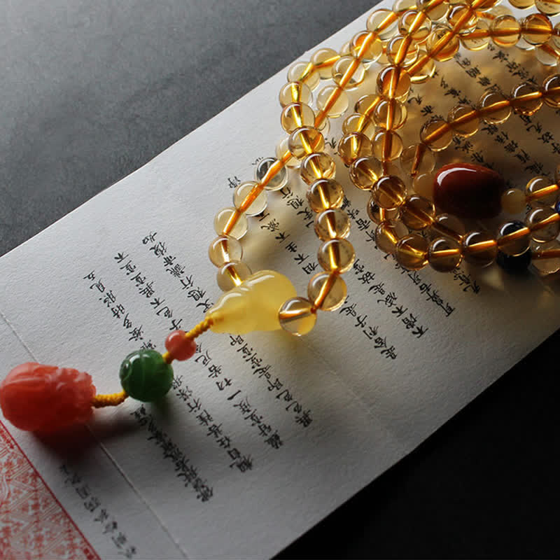 108 Mala Beads Naturalny Cytryn Bursztyn Peace Buckle Czerwony Agat PiXiu Ochrona Bransoletka Charm