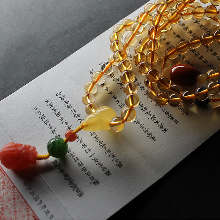 108 Mala Beads Naturalny Cytryn Bursztyn Peace Buckle Czerwony Agat PiXiu Ochrona Bransoletka Charm