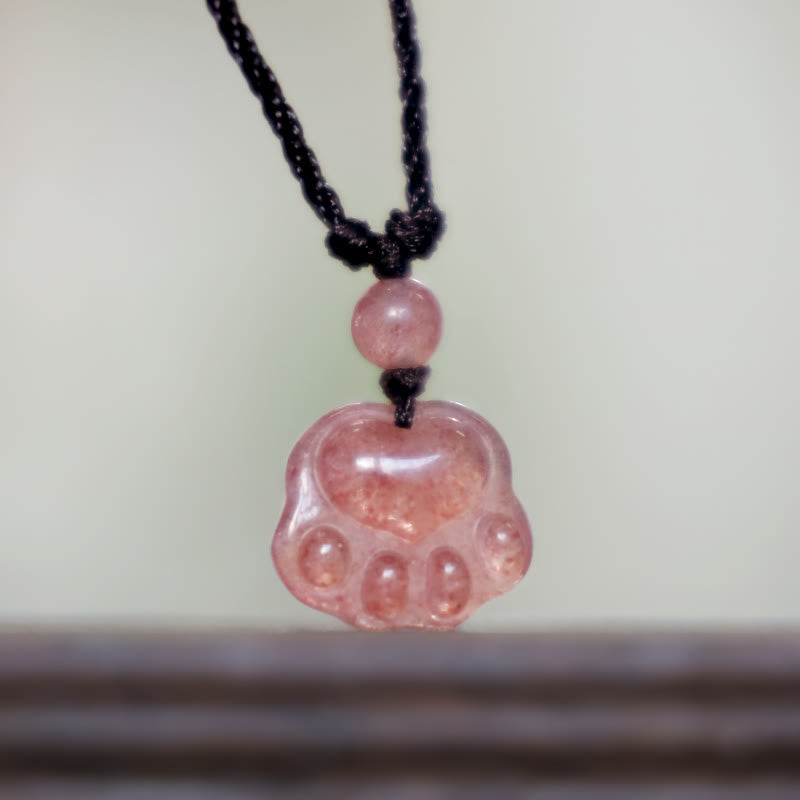 Buddha Stones Kwarc Truskawkowy Piękny Koci Łapa Pazur Uzdrawiający Naszyjnik Wisiorek - image 6