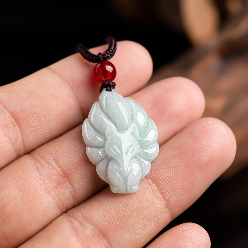 Buddha Stones Naturalny Jade Dziewięcioogonowy Lis Szczęście Dobrobyt Naszyjnik Wisiorek