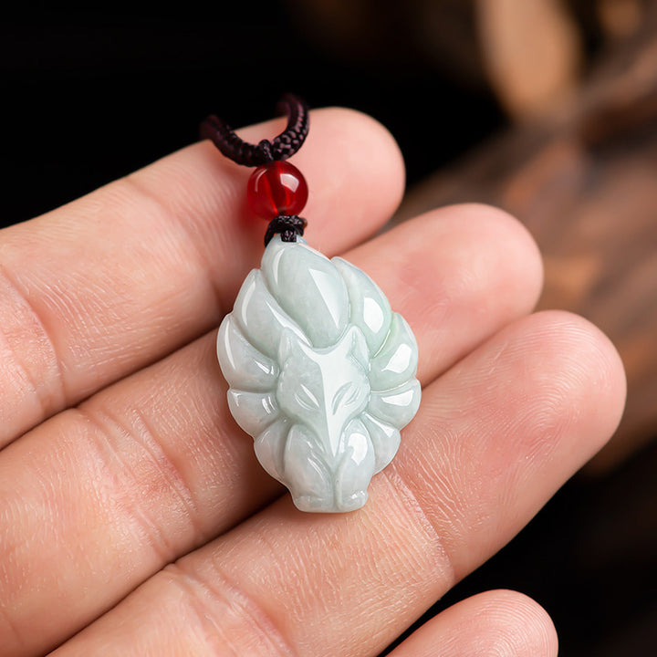 Buddha Stones Naturalny Jade Dziewięcioogonowy Lis Szczęście Dobrobyt Naszyjnik Wisiorek