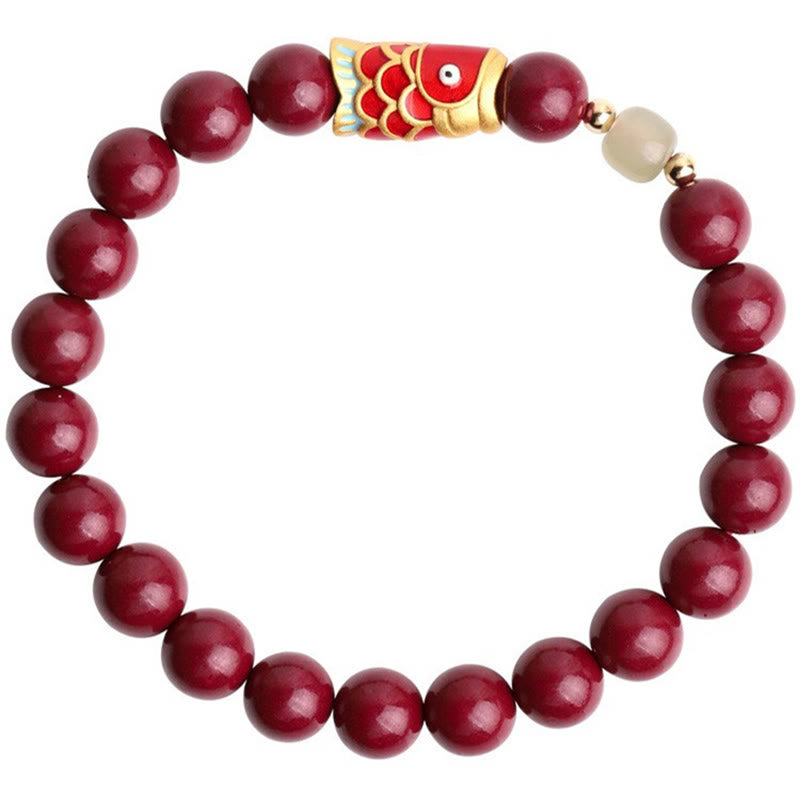 Buddha Stones Naturalne Cynober Szczęśliwe Ryby Koi Hetian Jade Koraliki Bransoletka Błogosławieństwa