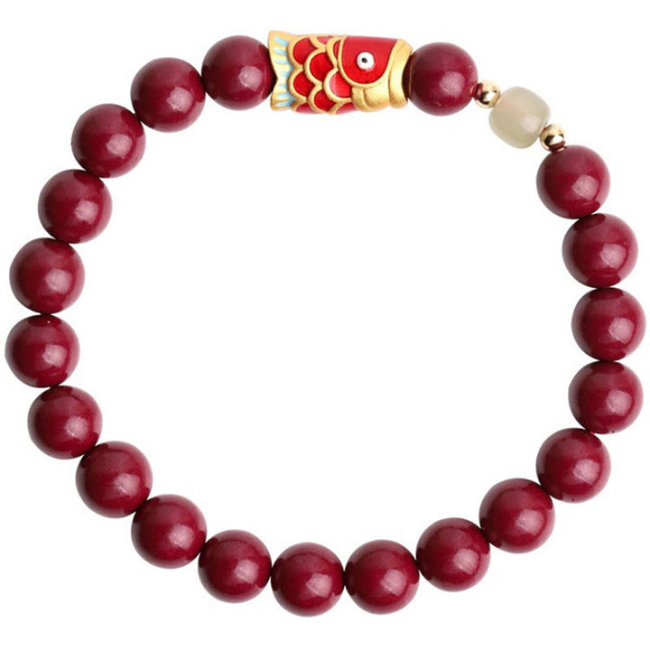 Buddha Stones Naturalne Cynober Szczęśliwe Ryby Koi Hetian Jade Koraliki Bransoletka Błogosławieństwa