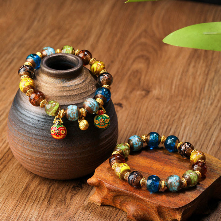 Buddha Stones Złota Połykająca Bestia Rodzina Charm Liuli Szklane Koraliki Bransoletka Fortuna - image 21